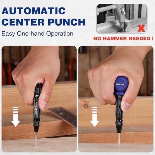 WORKPRO 2PCS Automatic Center Punch, Adjustable Spring Loaded Center Punch - style: 2pcs Auto Center Punches with a Replacement Tip