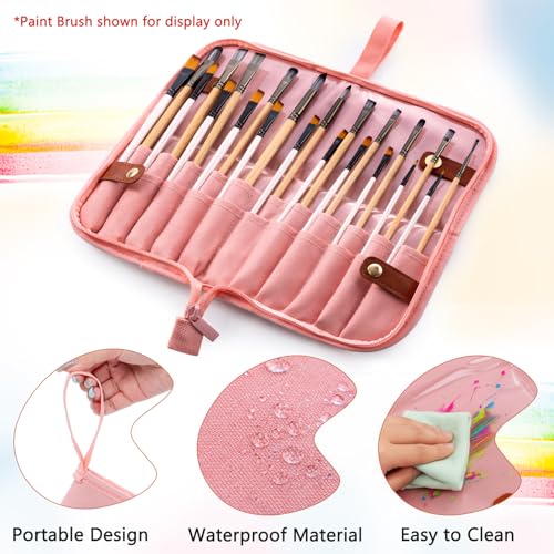 Paint Brush Holder Case for Artists, 22-Slot Paint Brush Case Pop-Up Stand - color: Pink, size: Medium 6*11"