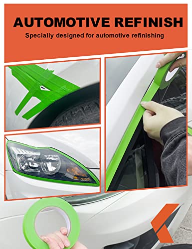 KREFINISH Painters Tape for Car Paint Green No Residue Automotive Masking Tape for Automotive Painting - Heat Resistant for Paint Booth,0.94 Inches X 60 Yards, 6 Rolls - size: 0.94in-6rolls