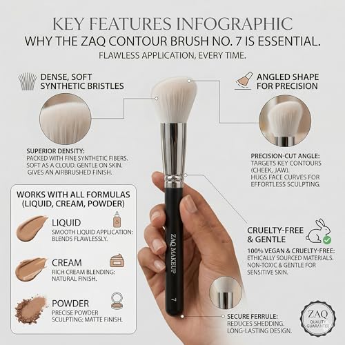 ZAQ Angled Contour Brush, Synthetic Concealer Brush for Blending Setting Buffing with Liquid, Cream and Powder Cosmetic (Angled Brush) - style: Angled Contour Brush
