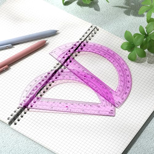 Zonon 2 Pcs 6 Inch Plastic Protractor 180° Math Protractors, Pink - color: Pink