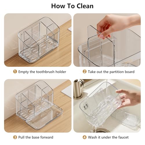 MOPMS Toothbrush Holders for Bathrooms with 5 Slots Adjustable Dividers - color: Grey