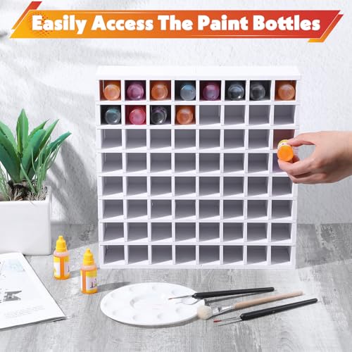 64 Grids Craft Paint Storage Organizer, Wall-mountable Paints Holder, Stackable Paint Bottle Rack Stand for 2oz Acrylic Craft Paints