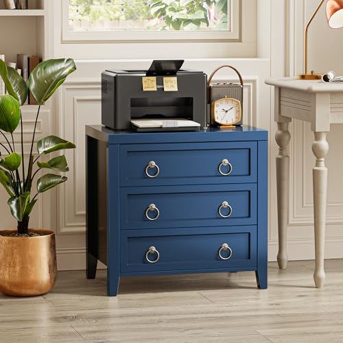Huuger Paint Night Stand with Charger Station, 3 Drawer Nightstand Set of 2 - color: Blue