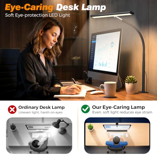 Airlonv LED Desk Lamp with Clamp, 17" Stepless Dimming Light, Black - color: Black, size: Standard