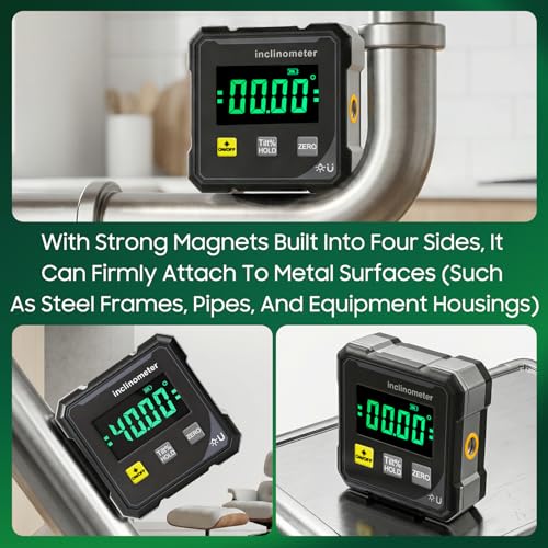 Digital Angle Finder with Electronic Laser, Digital Angle Finder Protractor Inclinometer, 4-Side Strong Magnetic Angle Gauge, 4×90° High Accuracy Cube Inclinometer for Woodworking Construction & DIY