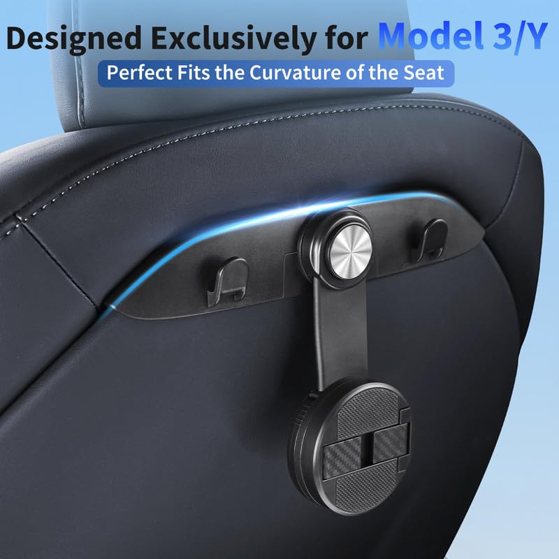 2-in 1 for Tesla Back Seat Organizer Headrest, Hook & Clamp Phone Holder