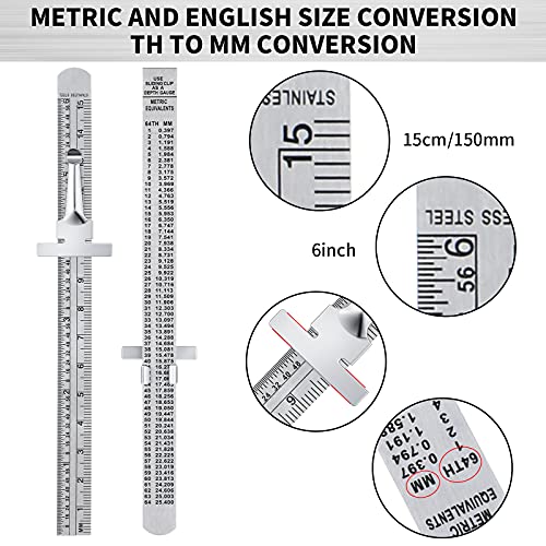 Frienda 2 Pcs 6 Inch Metal Pocket Ruler Mini Stainless Steel Clip Scale