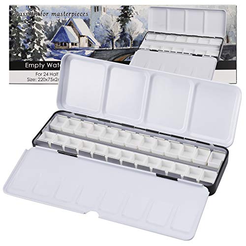 MYARTOOL Empty Watercolor Palette, Metal Empty Watercolor Tin Palette Paint Case with 24 PCS Empty Half Pans for DIY Travel Watercolor Palette, Acrylic and Oil Painting - color: Black, size: 24 PCS Empty Half Pans