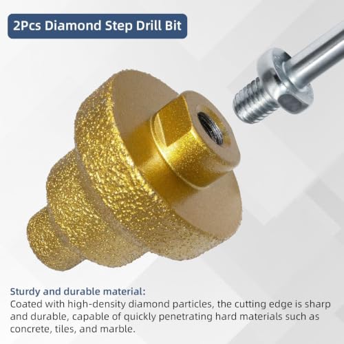 Diamond Step Drill Bit Set 20mm/35mm/50mm, Diamond Brazed Multi-Layer Chamfer Drill Bits with M10 Thread, Hole Opener for Tile, Concrete, Marble & Stone