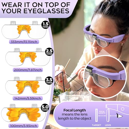 Dilzekui Magnifying Glasses w/Light,1.5X-5X Magnifying Glass Acrylic Lenses - color: Purple