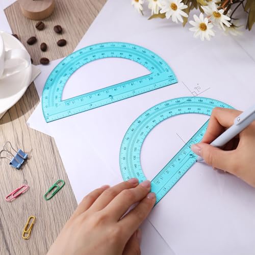 Zonon 2 Pcs 6 Inch Plastic Protractor 180° Math Protractors, Blue - color: Blue