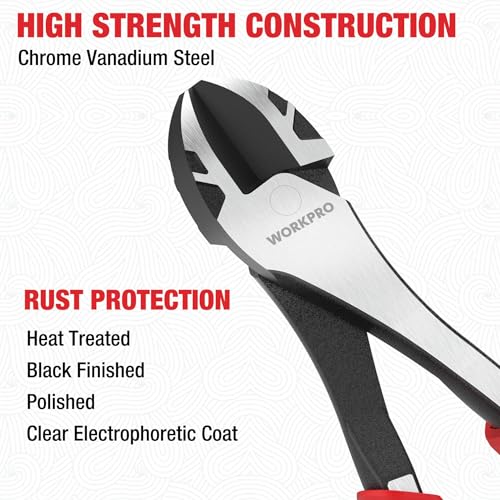 WORKPRO 8 Inch High Leverage Diagonal Pliers, Cr-V Steel & Anti-Slip Handle