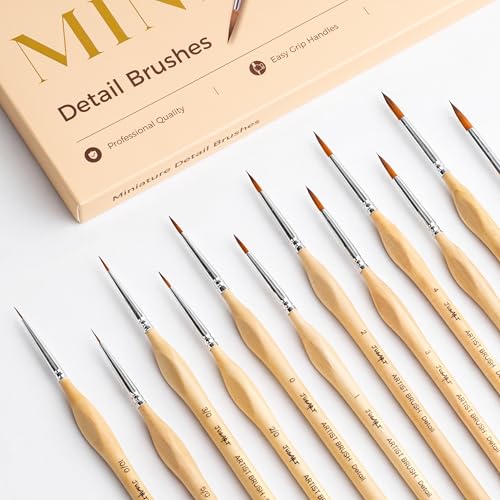 Miniature Paint Brushes 12 PCS, Fine Tip Model Paint Brushes, Wood - color: Wood