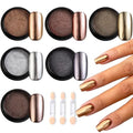 Fcozpjk Chrome Nail Powder Set 6 Colors Rose Gold Bronze Black Chrome - color: Classic Chrome