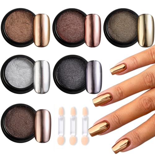 Fcozpjk Chrome Nail Powder Set 6 Colors Rose Gold Bronze Black Chrome - color: Classic Chrome