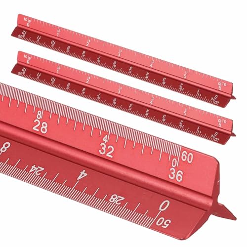 HARFINGTON 2Pcs Architectural Scale Ruler 7" Large Scale Laser Red - color: Red, size: 7 Inch