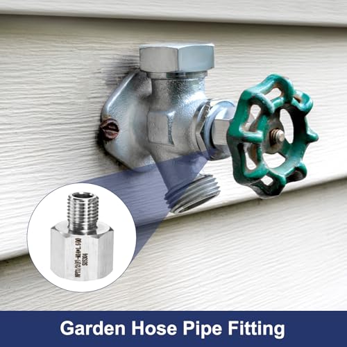 M METERXITY 2-Pack Garden Hose Adapter, Stainless Steel 1/2" NPT Female x M14x1.5 NPT Male Threaded Connector with Sealing Tape Garden Hose Convert Fitting for Pipe Fitting/Shower - size: 1/2" NPT Female x M14x1.5 NPT Male