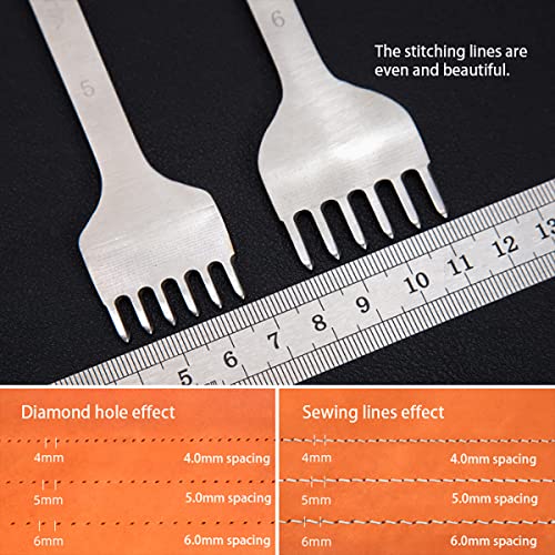 WUTA Leather Hole Punch Tool Pricking Iron Hole Puncher 4mm 1/2/4/6 Prong Tooth Lacing Diamond Stitching Chisel Set for DIY Leather Craft Kits (Silver) - color: Silver, size: 1nd 4mm 1/2/4/6