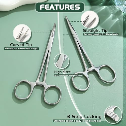 GEMQUEEN 2 Pcs Piercing Curved and Straight Forceps for Changing Jewelry - color: Silver