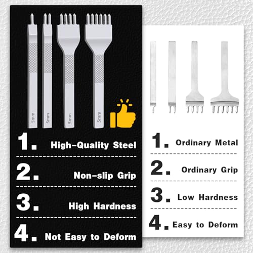Leather Stitching Punch Hole Punch Tool Set, 5mm 1/2/4/6 Prong Punch Chisel - size: 5MM-12Pcs