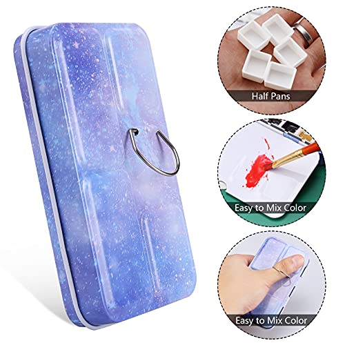 MYARTOOL Empty Watercolor Palette, Metal Watercolor Tins Box Palette Paint Case with 12 Empty Half Pans, Paint Tray Palette Suitable for Watercolor, Acrylic, Gouache, Oil Painting - color: Purple, size: 12 PCS Empty Half Pans