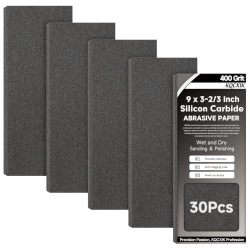 Premium 30-Sheet 400 Grit Wet Dry Sandpaper, 9 x 3-2/3 Inch - color: 400Grit, size: 9x3.6inch