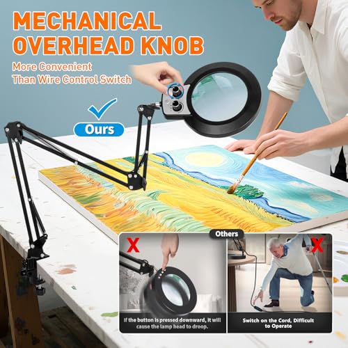KIRKAS 12X Magnifying Glass with Light and Stand, Extra-Long Arm Knob - size: 12X 35 INCH Clamp