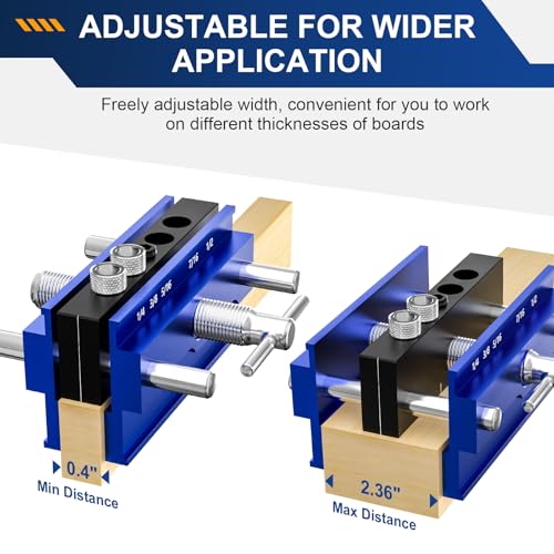 Beaiguna Self Centering Dowel Jig Kit, Drill Guide Jig Block for Straight Holes with 6PCS Drill Bushings, Premium Self Centering Doweling Jig Kit for Woodworking, Adjustable Width Biscuit Joiner Tool
