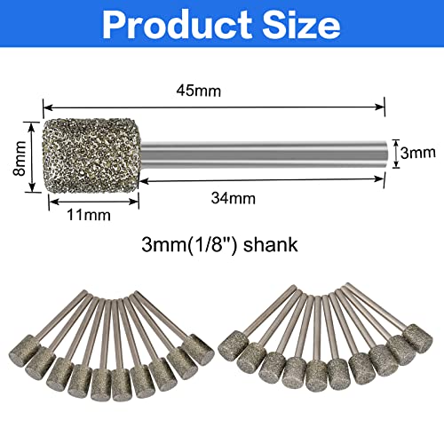 20Pcs 46,150Grit Diamond Burr Bits for Dremel Bits 1/8" Shank Grinding Bits - size: 46+150Grit 20Pcs 1/8'' Shank