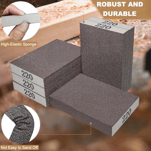 Tonmp 6 Pack 220 Grit Superfine Sanding Sponge, Washable and Reusable Great for Pot Pan Brush Sponge Brush Glasses Wood Metal Sanding (220 Grit-6 Pack) - style: 220 Grit