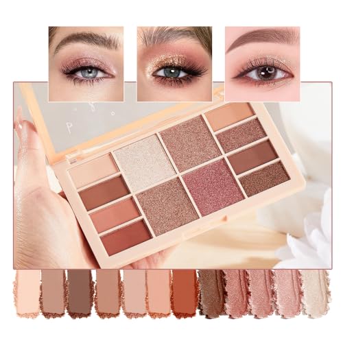 12-Color Warm Red Brown Eyeshadow Palette – Matte, Shimmer&Glitter Neutral Nude Shades with Rose Gold, Champagne, Bronze&Peach Tones, High-Pigment, Long-Lasting, Blendable Soft Glam Eye Makeup Palette - color: D02