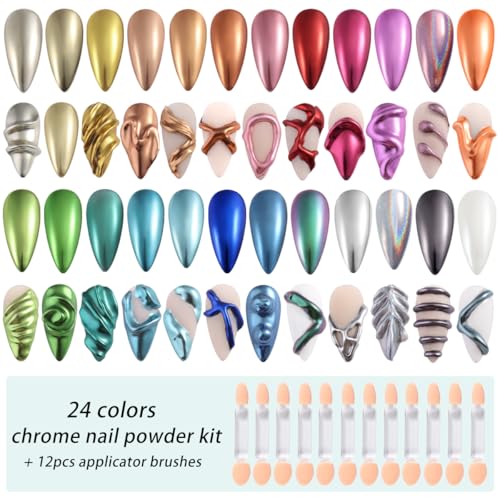 Fcozpjk 24 Colors Chrome Nail Powder Set Metallic Mirror Effect for Nails - color: Chrome Set