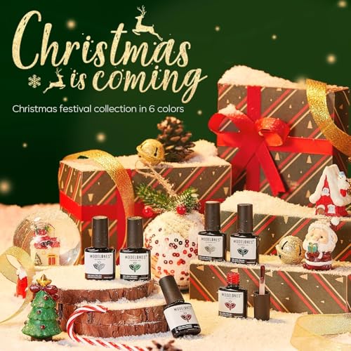 modelones Christmas Glitter Gel Nail Polish, 6 Pcs Red Green Gold Silver - color: A A A0 Merry Christmas