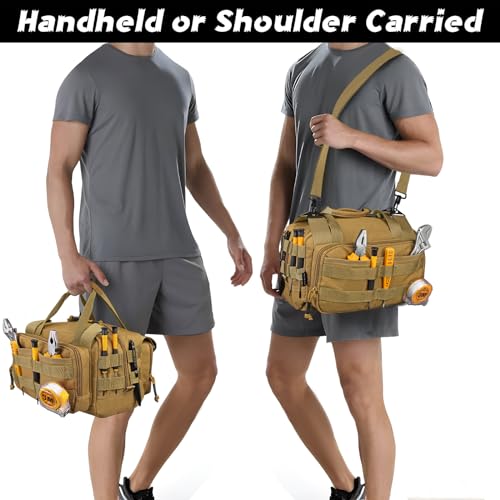 MOZETO 12 inch Tool Bag, Water-Resistant Small Tactical Tool Bag, Durable Handle Tool Bags for Men with Shoulder Strap (Brown) - color: Brown
