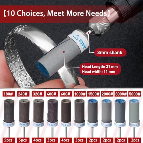 32PCS Sanding Drums and Sanding Sticks for Dremel Rotary Tool, 1/8" Shank Sanding Bits, 180-5000 Grit for Woodworking, Metal Rust Removal, Stone and Jade Polishing - style: 32Pcs-Mixed Grits