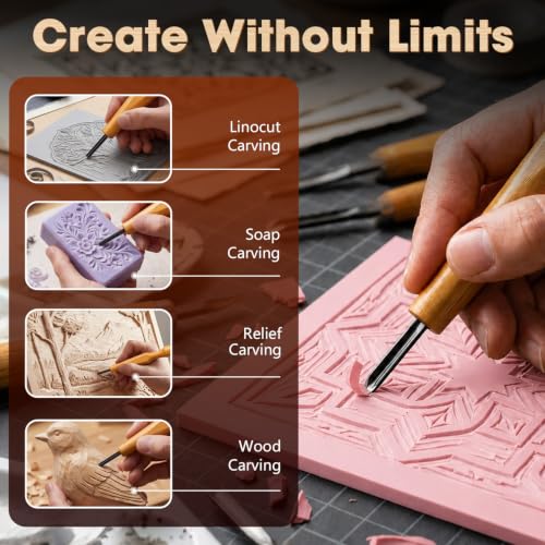 XOOL 5 Pcs Linocut Carving Tools Set, V-Shaped Wood Carving Chisels for Block Printing, Relief Printmaking, Rubber Stamp & Detail Carving (1.5mm-5mm)