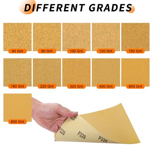 10 Pcs 400 Grit Sandpaper 9 x 11 Inch Sand Paper Alumina Gold - size: 9 x 11 Inch(400 Grit)