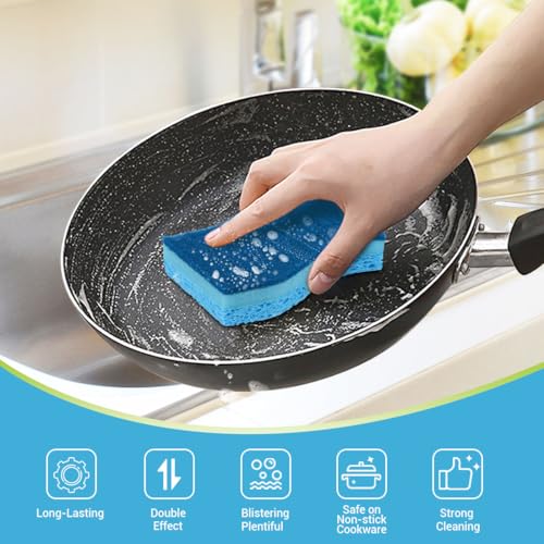 AIDEA Sponges Kitchen-24Count, Non-Scratch Scrub Sponge, Sponge for Dishes - color: Light-blue-standard