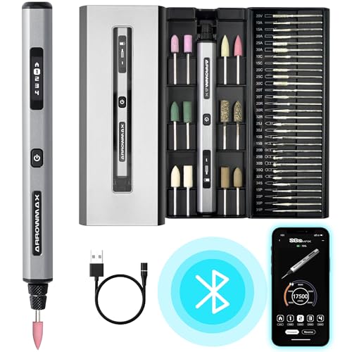 AM ARROWMAX Smart Engraving Pen, HollowCup Motor, 42 Bits with Aluminum Case, OLED, Magnetic Charge, Mini Electric Engraving Tool for Metal, Wood, Glass and Plastic (SGS PRO) - color: Grey, size: SGS PRO