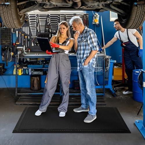 2 x 3 FT Anti Fatigue Mats Industrial 1 Inch Thick Soft Sponge Ergonomic Mat Durable Heavy Duty Diamond Plate for Standing Non Slip Industrial Grade Floor Mat for Leg & Back Pain (Black) - size: 35.4"L x 23.6"W x 1"Th