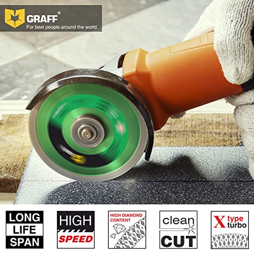 GRAFF Super Thin 4 ½ Inch Porcelain and Ceramic Tile Diamond Blade - Diamond Cutting Wheel for Hard Tile, Ceramic, Natural Stone, Marble, Granite, Porcelain - Diamond Saw Blade for Angle Grinder - size: 1 Pack 4 ½ Inch (115 mm), style: Ceramic Blades