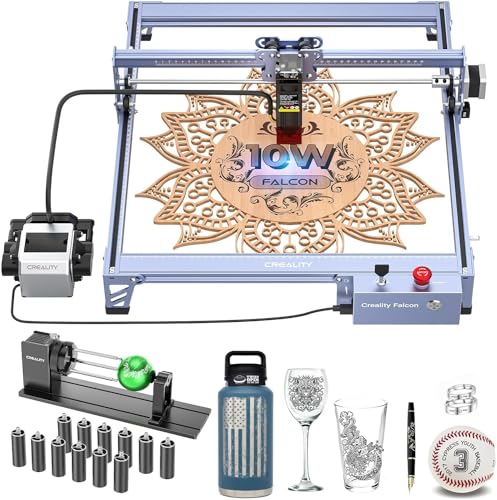 CREALITY FALCON 10w Laser Engraver with Air Assist, Laser Engraving Machine with Rotary Roller, 72W High Precision Laser Cutter and Engraver for Wood, Metal, Acrylic, Cylindrical Objects, Tumblers - color: Falcon-10W-pack