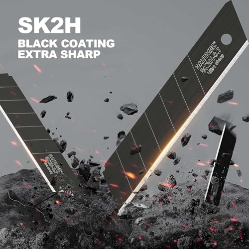 HAUTMEC 40PCS 25mm SK2H Ultra Sharp Snap Off Blades, 4 Pack Professional Retractable Black Replacement Blades, SK2H Material Heavy Duty Blades, for Industrial or Construction Applications HT0082-40PC - style: Universal 40pc