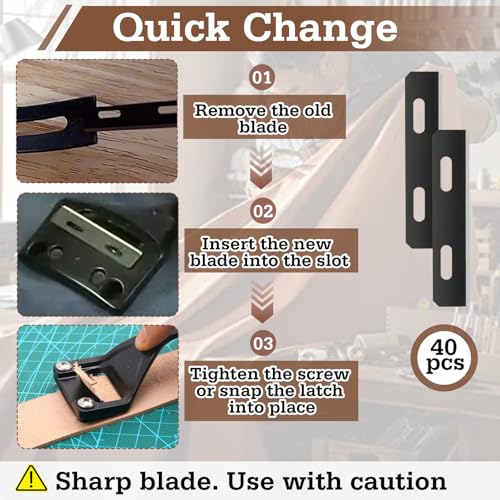 40-Pack 3002-00 Leather Skiver Replacement Blades, for 3025-00 & 3001-00