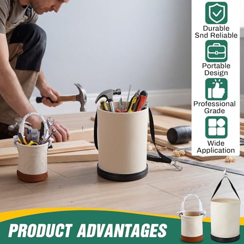 2 Pcs Canvas Bucket Bundle with Large Canvas Tool Bag and Mini Bucket All-Purpose Lineman Bag Tool Organizer for Outdoor Work and Maintenance