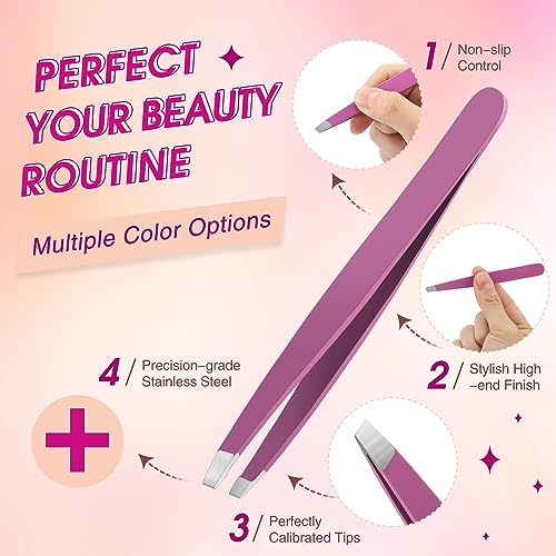 Mudder 12 Pcs Eyebrow Tweezers Set for Facial Hair in Bulk - color: Purple