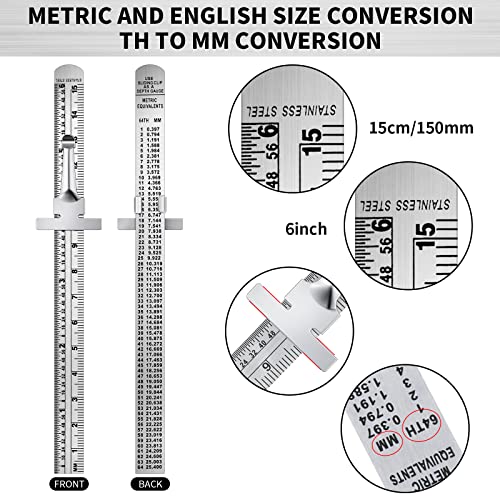Frienda 20 Pieces 6 Inch Metal Pocket Ruler Mini Stainless Steel Clip Scale