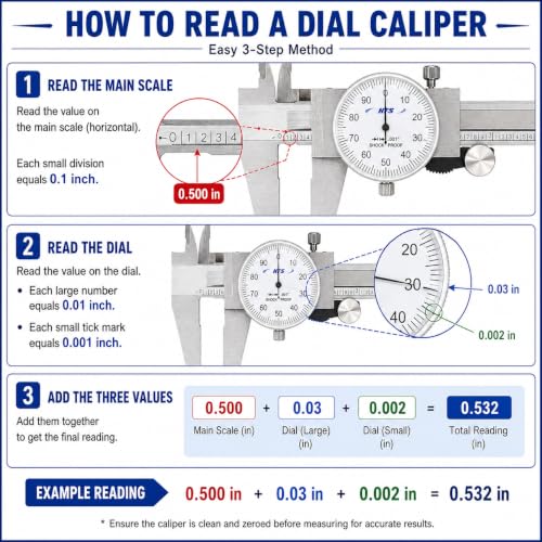 HFS 2Pc 0-6 Inch Dial Caliper, ±0.001 Inch Accuracy, 4-Way Measuring Tool - size: 0-6" Carbon Steel 2PCS