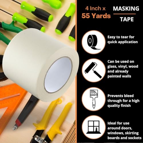GTSE Wide Masking Tape, 4 inches x 55 Yards (164 ft), Multi-Surface Adhesive Painting Tape, 2 Rolls - size: 4" x 55 yds